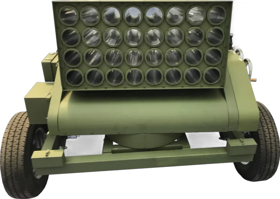 107 mm towed multiple rocket launcher M16, loaded muzzle end