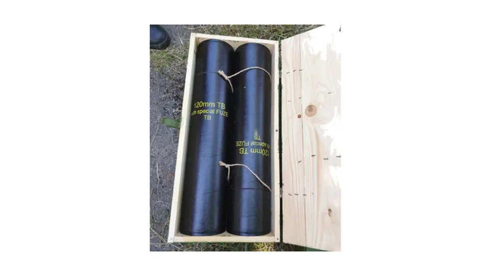 120 mm TB thermobaric air-drop shell, in packing crate