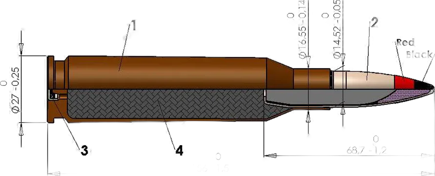 14.5 x 114 mm API B32, sectioned drawing