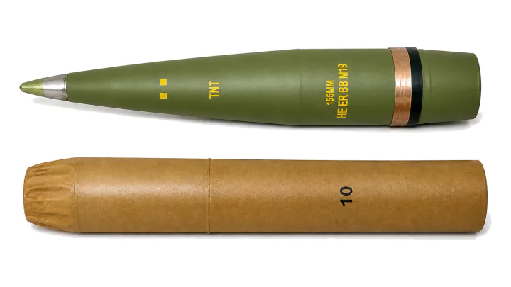 155 mm HE ER-BB round M19 with MC zone 10 charge