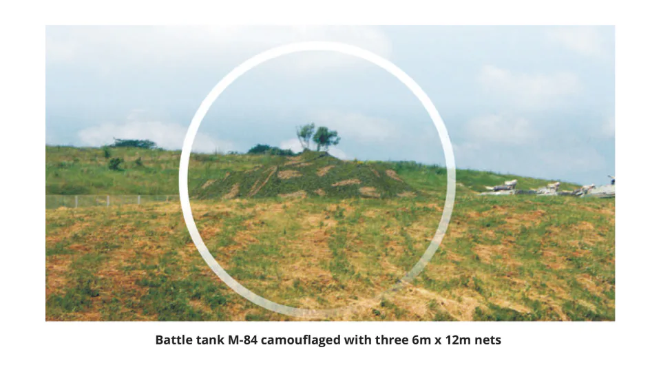 3D camouflage nets, Field deployment on an M-84 battle tank