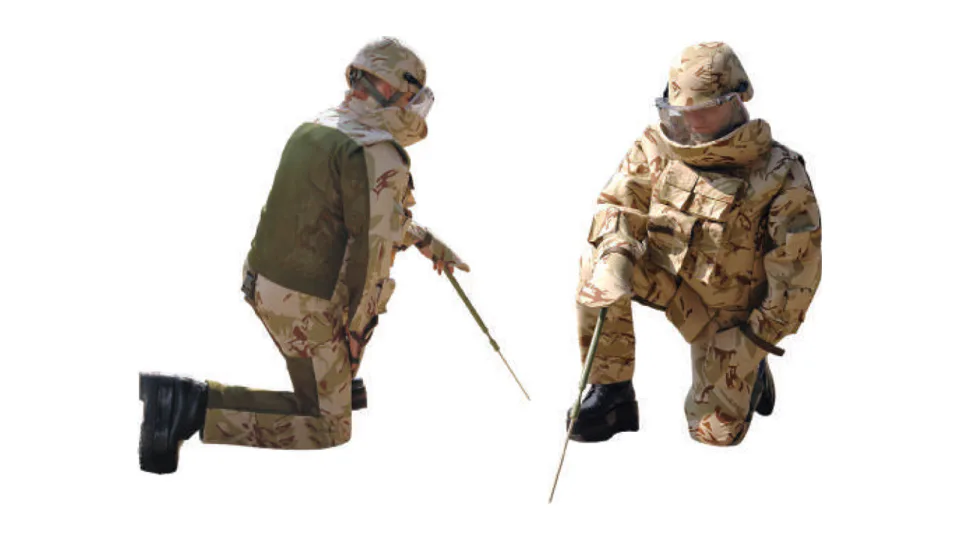 MD-06FB front-body demining suit, Front and rear kneeling positions