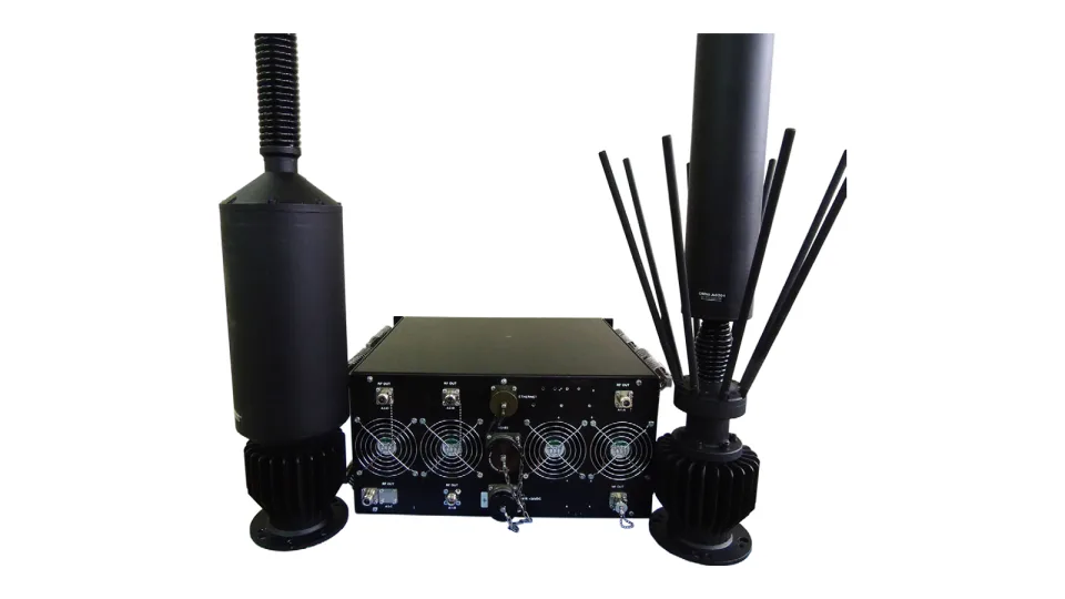 SPJ-1 wideband self-protection radio jammer against RCIEDs, Rear connector panel and antennas
